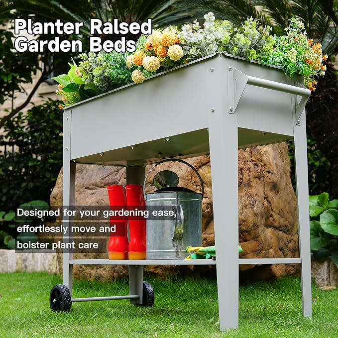 LEETOLLA 𝐑𝐚𝐢𝐬𝐞𝐝 𝐆𝐚𝐫𝐝𝐞𝐧 𝐁𝐞𝐝 𝐎𝐮𝐭𝐝𝐨𝐨𝐫 Elevate Herb Garden Planter Box Outdoor Raised Planter Box with Legs On Wheels for Vegetables Flower Tomato Patio Backyard