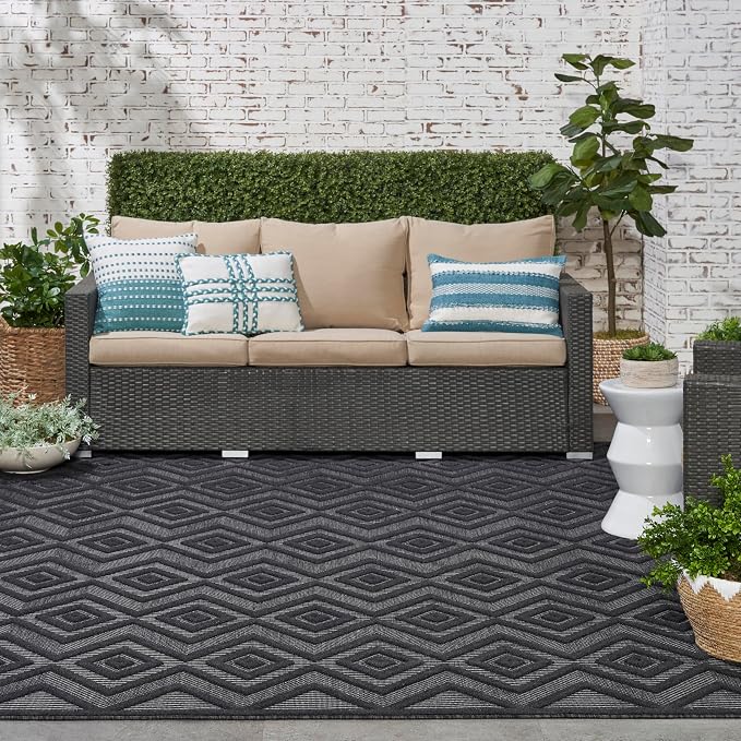 Nourison Home Versatile Charcoal Black 9' x 12' Area Rug - Easy Clean, Non Shedding, Bed Room, Living Room, Dining Room, Kitchen (9' x 12')