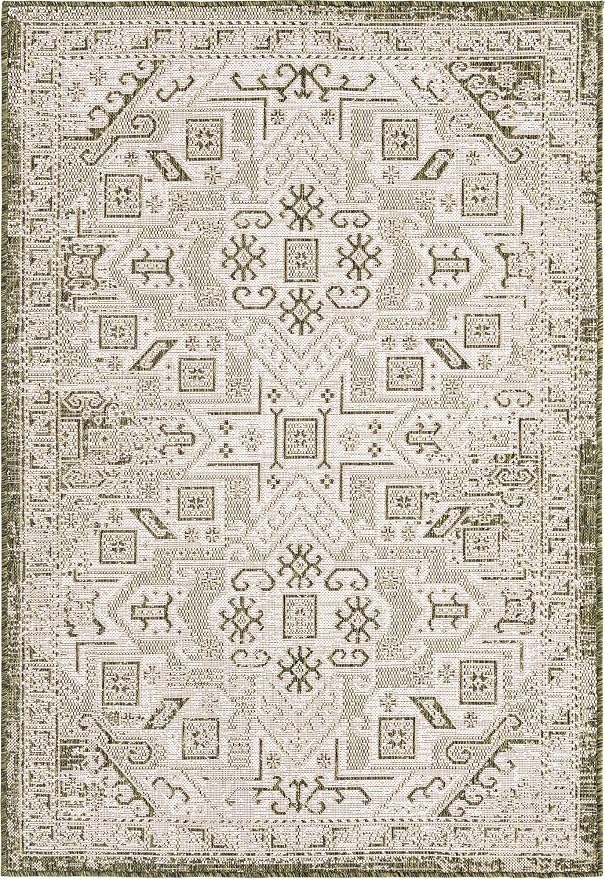 Unique Loom Outdoor Aztec Collection Area Rug - Coba (4' 1" x 6' 1" Rectangle, Green/ Ivory)