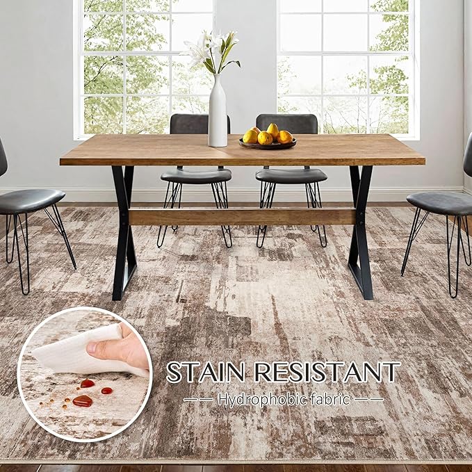 kakania Abstract 11x14 Area Rugs for Living Room: Washable Rugs Brown | Soft, Non-Slip, Low-Pile, Pet & Kid Friendly - Large Modern Home Decor Carpet for Bedroom/Dining Room/Office/Nursery