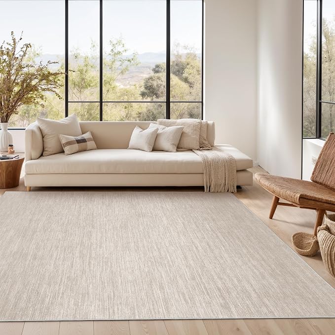 Valenrug Washable Rugs 5x7, Non Slip Large Area Rugs for Living Room, Beige | Soft Low Pile, Thin & Lighweight Carpet, Folable Stain Resistant Modern Indoor Floor Mat for Bedroom, Dining Room, Home Decor