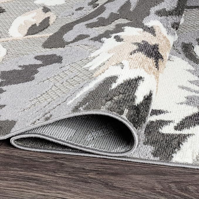 Rugshop Bergamo Contemporary Floral Non-Shedding Easy Cleaning Patio Deck Backyard Indoor/Outdoor Area Rug 6' 6" X 9' Gray