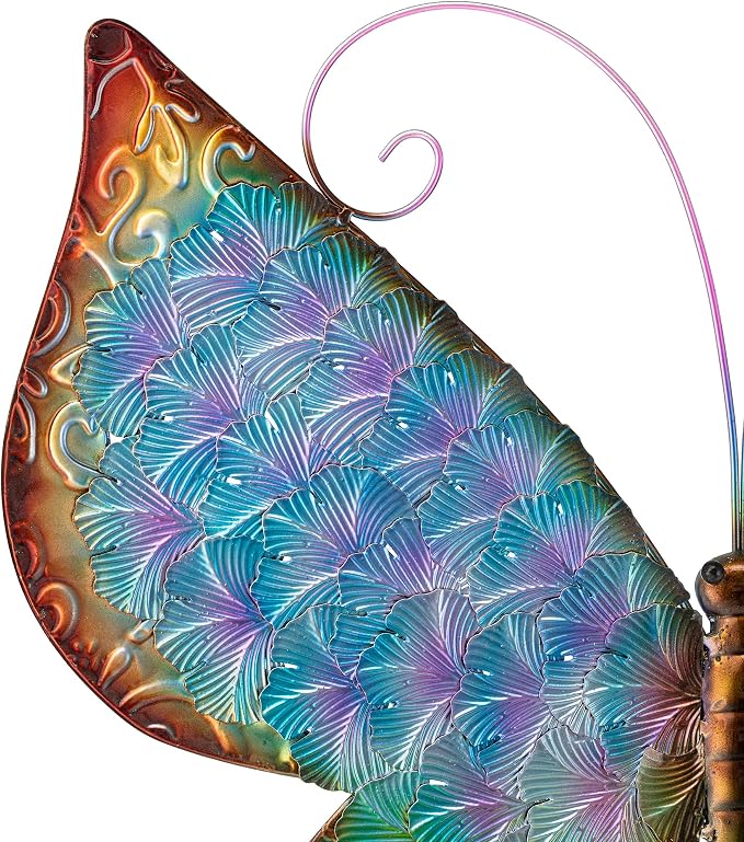 Glitzhome Metal Butterfly Wall Decor, 20 "H Colorful Metal Bionic Butterfly Wall Art with Hand Painted Distressed Finish and 3D Embossed Texture, Outdoor Porch Patio Home Wall Accent