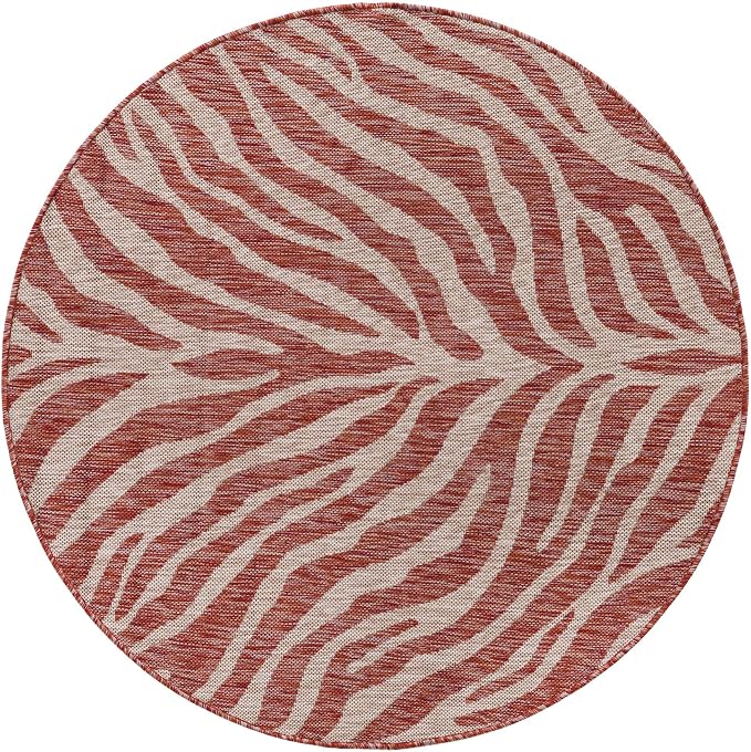 Unique Loom Outdoor Safari Collection Area Rug - Tsavo (4' 1" Round, Rust Red/ Ivory)