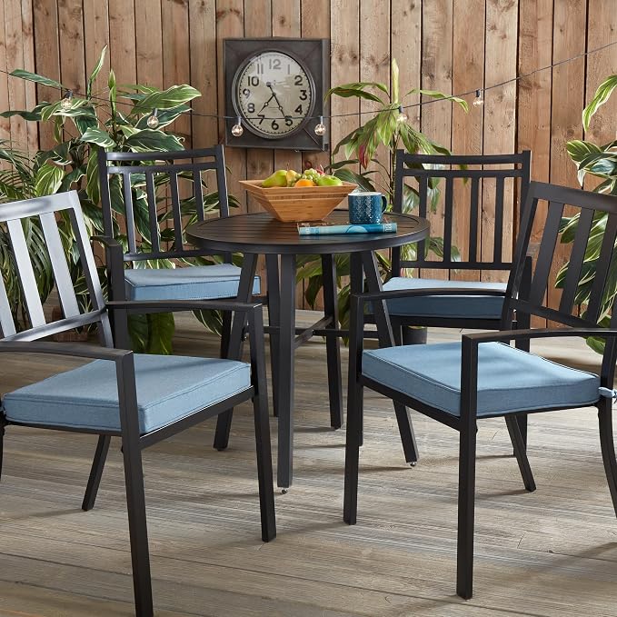 Indoor/Outdoor Chair Pads in Sunbrella Fabric – 17''x17'' Patio Seat Cushions with Foam Insert, Removable Reversible Cover & Ties for Patio Dining Chairs – Set of 2 or 4, Spectrum Denim
