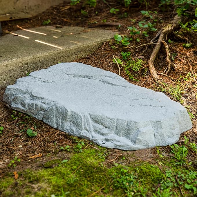 Sunnydaze 3.5” H Flat Faux Landscape Rock Cover - Lightweight Polyresin Fake Rock Well Pump Cover for Outside – Realistic Natural Texture – Gray - Set of 2
