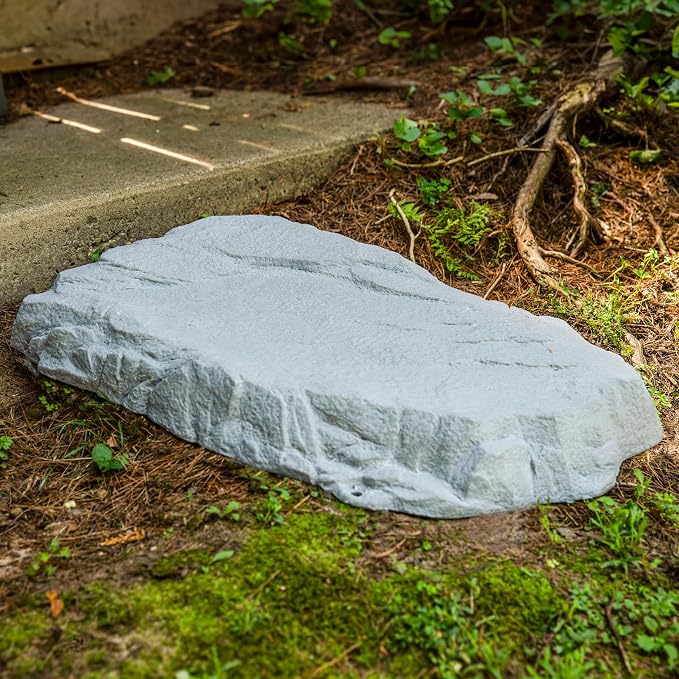 Sunnydaze 3.5” H Flat Faux Landscape Rock Cover - Lightweight Polyresin Fake Rock Well Pump Cover for Outside – Realistic Natural Texture – Gray