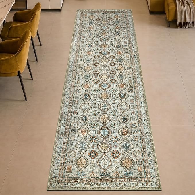 Keen Home Design Vintage Washable Runner Rug, Non-Slip Low Pile, 2x10 | Machine Washable Cotton Chenille, 0.25In Low Pile, Rubber Non-Slip Back; Hallway, Kitchen, Entryway, Laundry Room