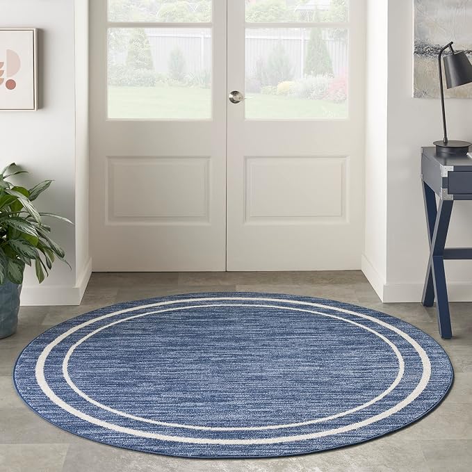 Nourison Home Nourison Essentials Navy/Ivory 4' x Round Area Rug - Easy Clean, Non Shedding, Bed Room, Living Room, Dining Room, Kitchen (4' x Round)
