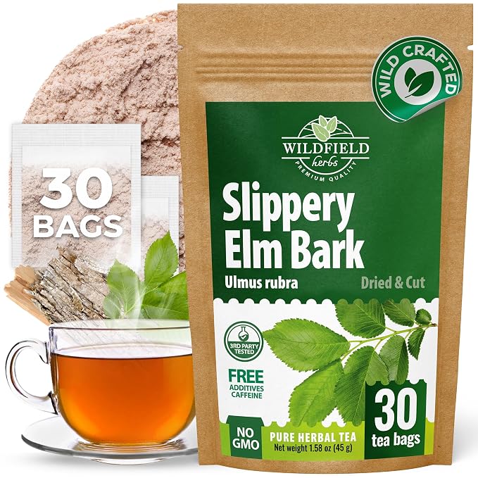 30 Bags Slippery Elm Herbal Tea (Ulmus Rubra) - 30 Count 1.5g Bags Dried Slippery Elm Bark Herb Tea