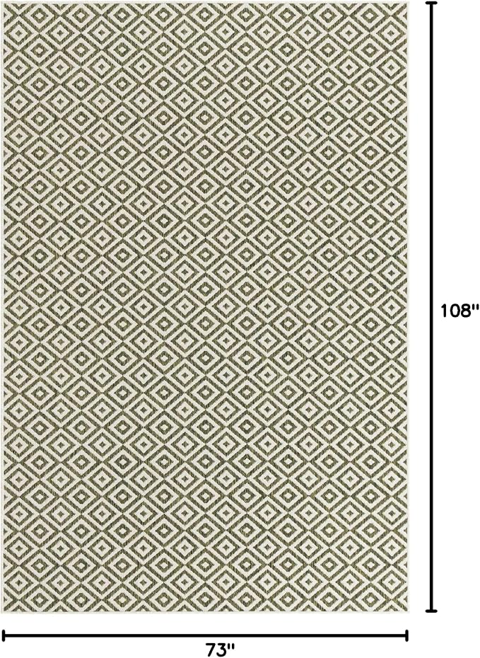 Unique Loom Outdoor Collection Area Rug - Costa Rica (6' 1" x 9' Rectangle, Green/ Ivory)