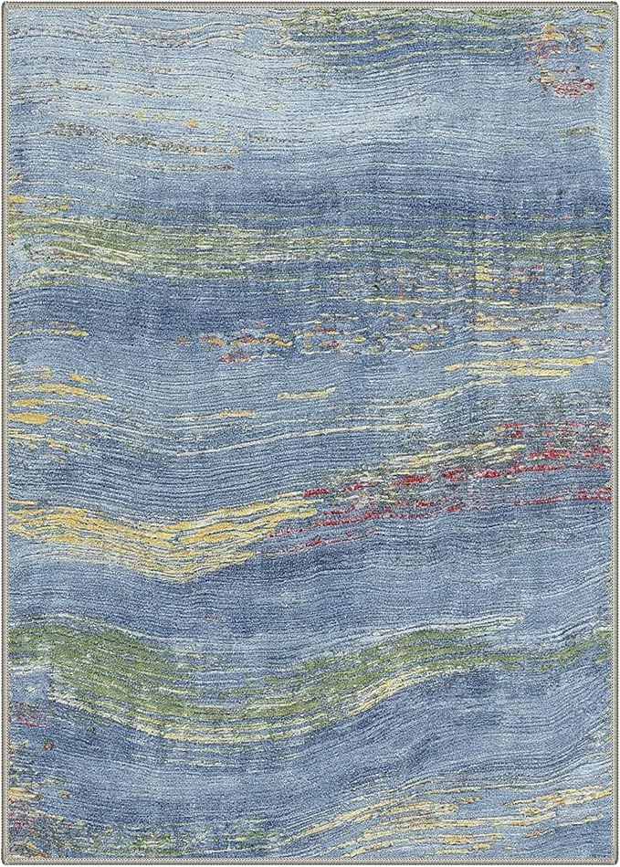 BEIMO 5x7 Washable Area Rug for Living Room, Wave Abstract Ocean Blue | Soft Machine Washable Modern Rug,Streaks Pattern Non Slip Indoor Carpet for Dining Room Playroom Bedroom Office