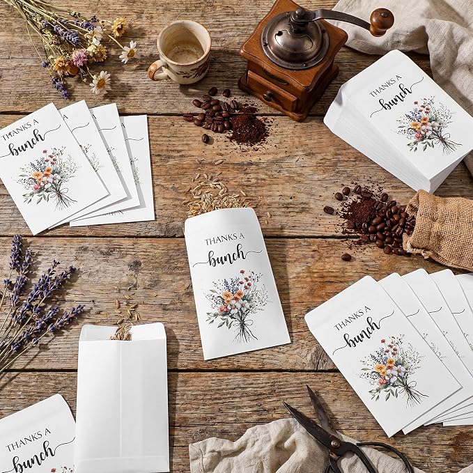 Fumete 100 Pcs Thank You Seed Packets Wedding Favor Wildflower Seed Envelopes Thanks a Bunch Party Favors Self Adhesive Seeds Storage Packets Envelopes for Appreciation Gifts Wedding, No Seeds