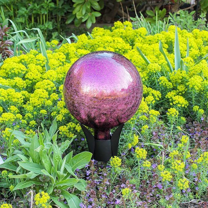 Achla Designs 10" Crackle Gazing Globe Ball, Plum