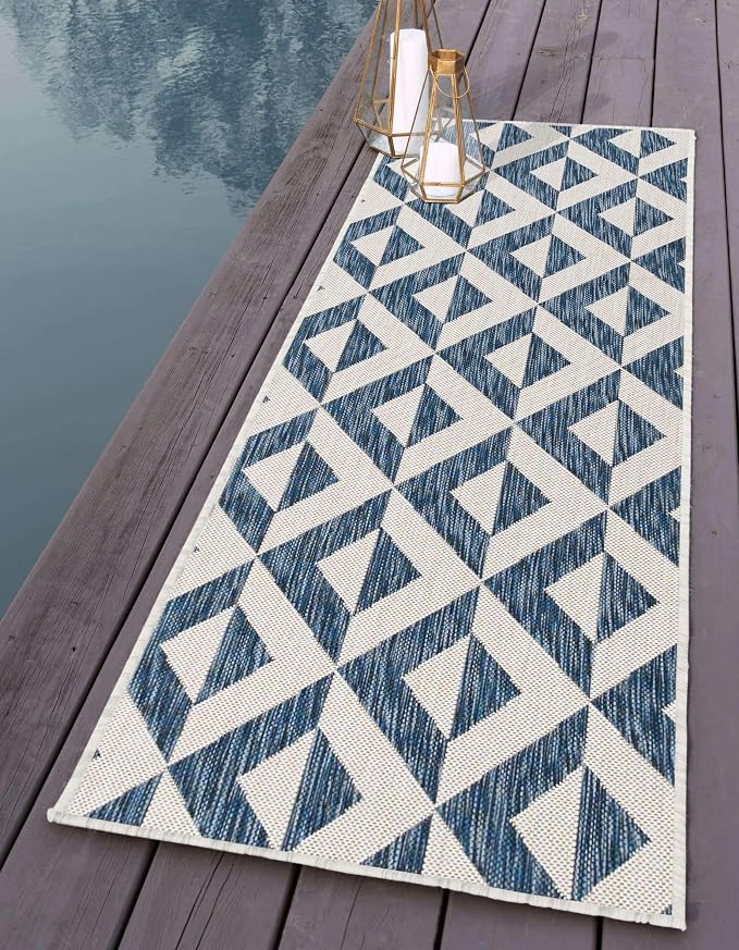 Unique Loom Outdoor Collection Area Rug - Napa (2' x 8' Runner, Blue/ Ivory)