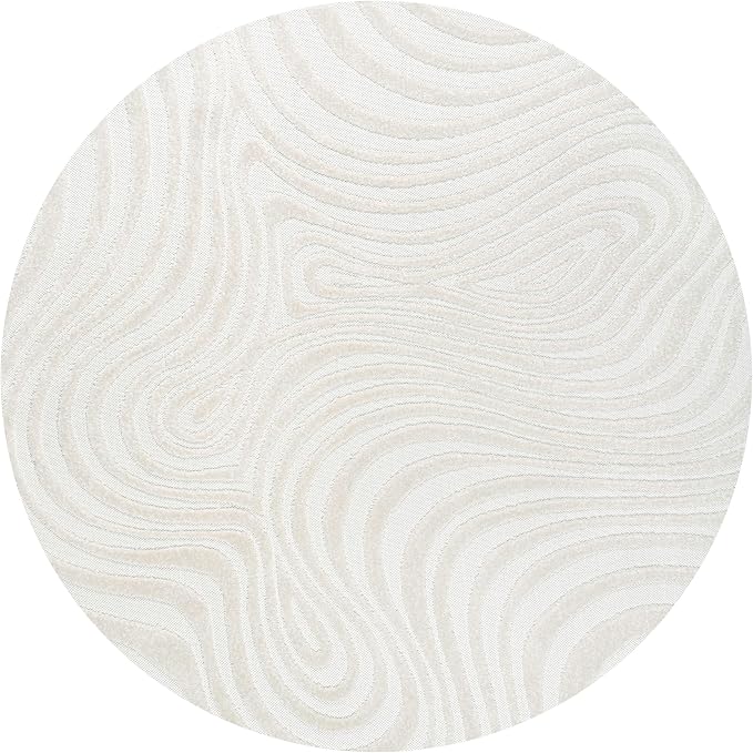 JONATHAN Y Maribo High-Low Abstract Striped Cream/Ivory 9' Round Indoor/Outdoor Area Rug, Pet Friendly, Non-Shedding, Stain Resistant, Easy-Cleaning for Backyard, Patio, Porch (SCN103A-9R)