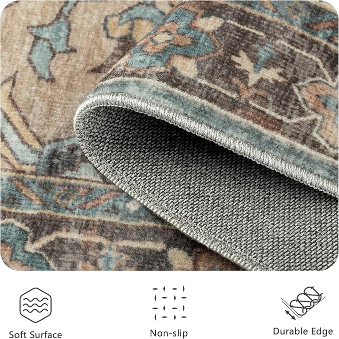 5x7 Area Rugs, Vintage Retro Soft Washable Rug, Non-Slip Low Pile Rugs for Living Room, Bedroom, Dining Room, Stain Resistant Home Decor Rug (Vintage Olive Green)
