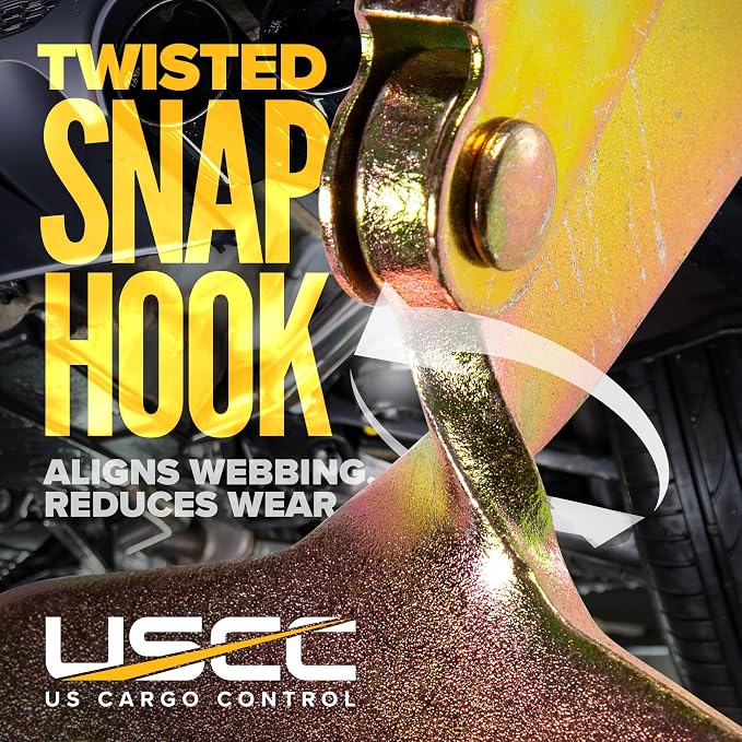 US Cargo Control Twisted Snap Hook Ratchet Straps 2 Inch x 8 Foot (4-Pack), 10,000 LBS Break Strength, Car Tie Down Straps for Trailers, Tie Down Cars, Motorcycles, Race Cars - Low-Profile Ratchet