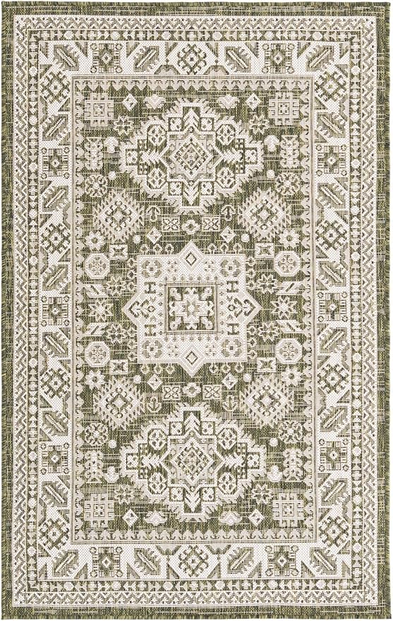 Unique Loom Outdoor Aztec Collection Area Rug - Chalca (3' 3" x 5' 3" Rectangle, Green/ Ivory)