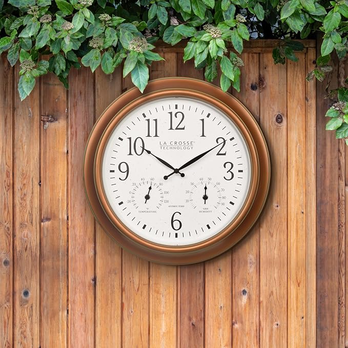 La Crosse Technology 404-59907-INT 18-inch Indoor/Outdoor Classic Antique Copper Atomic Analog Wall Clock