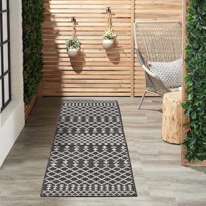 Nourison Home Positano Black 2' x 6' Area Rug - Easy Clean, Non Shedding, Bed Room, Living Room, Dining Room, Kitchen (6' Runner)