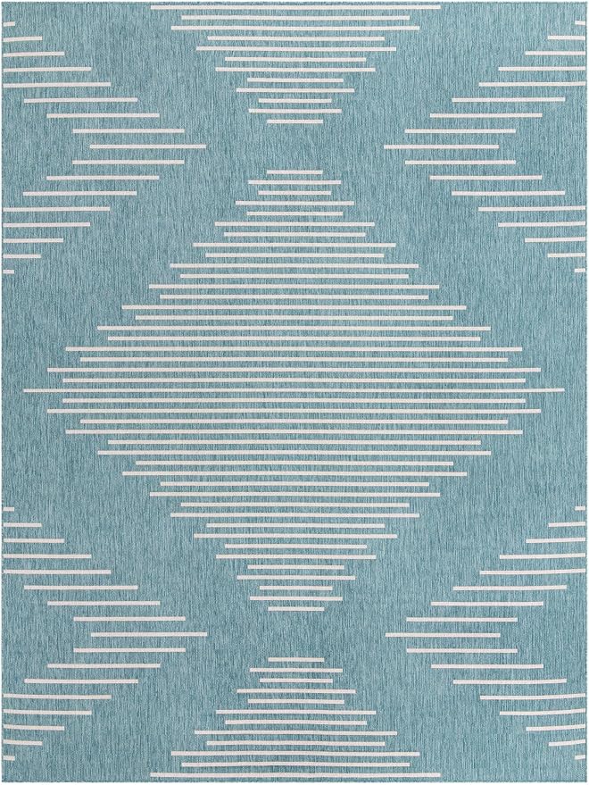 Unique Loom Outdoor Modern Collection Area Rug - Tambor (9' 10" x 13' 1" Rectangle, Light Aqua/ Ivory)