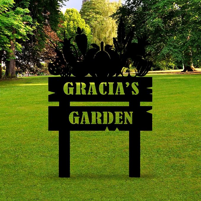 Custom Vegetables Garden Sign with Stakes, Personalized Metal Garden Decor, Sign for Farmhouse, Metal Yard Art, Gift for Grandmother, Gift for Mom, Patio Garden Decorations, Housewarming Gift