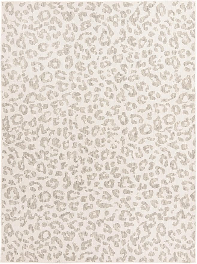 Unique Loom Outdoor Safari Collection Area Rug - Leopard (9' x 12' 2" Rectangle, Ivory Gray)