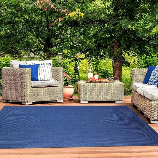 Superior Indoor/ Outdoor Large Area Rug, Reversible Braided Home Floor Decor for Living Room, Kitchen, Entryway, Patio, Front Porch, Deck, Modern, Boho, Farmhouse Style, 4' x 6', Denim Blue