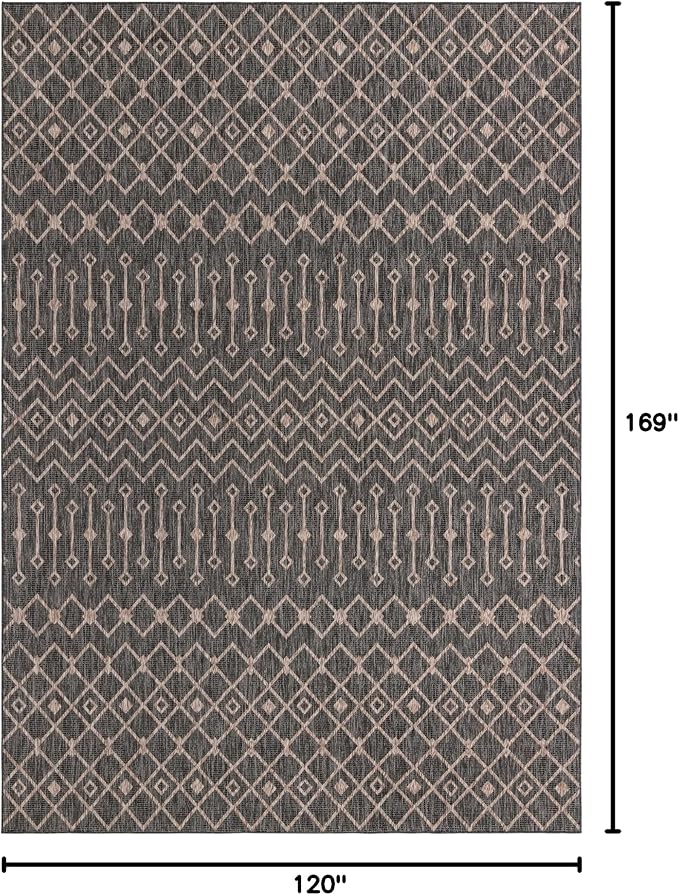 Unique Loom Outdoor Trellis Collection Area Rug - Tribal Trellis (10' x 14' 1" Rectangle, Charcoal Gray/ Natural)