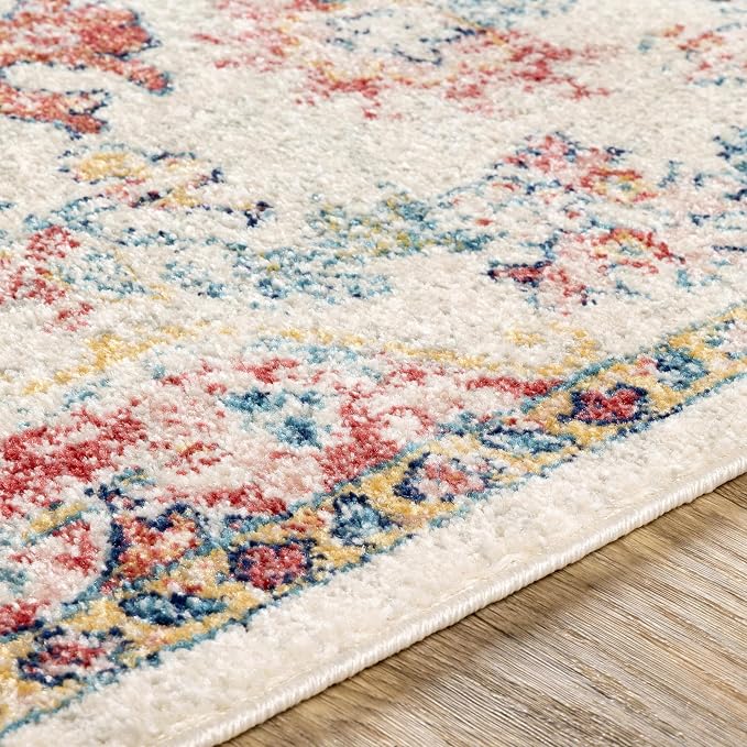 Livabliss Area Rugs - 5x7 Odelia Vintage Boho Red Off-White Blue Area Rug for Living Room Bedroom - Floral Medallion Stain Resistant Carpet for Kitchen, Nursery, Office (5'3" x 7'3")