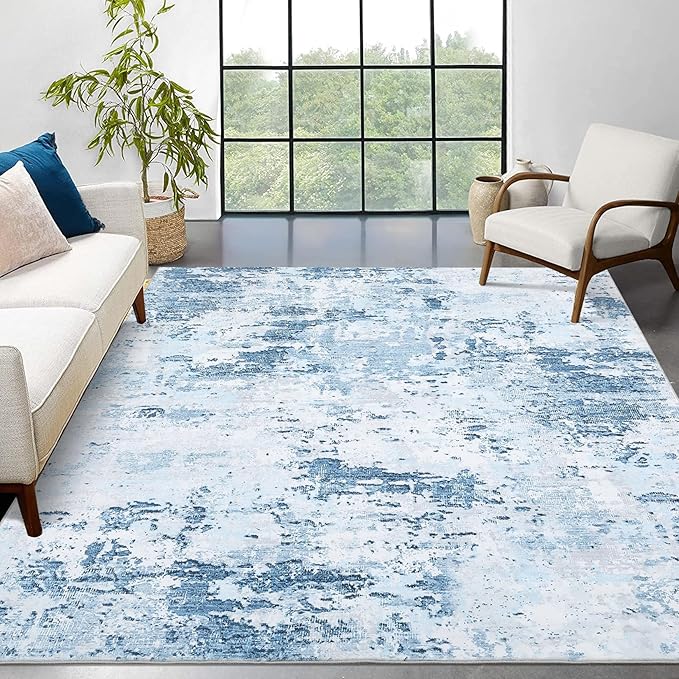 ROYHOME Area Rug 4x6 for Living Room Dining Room, Blue | Stain Resistant Carpet Modern Abstract Rugs Ultra Soft Machnine Washable Indoor Floor Cover Low Pile Rug for Bedroom