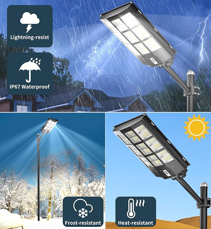 Gefolly SL-3600W Solar Street Lights Outdoor, 360000LM Commercial Parking Lot Light, 6500K Dusk to Dawn IP67 Security Flood Lights Motion Sensor Led Lamp for Basketball Court, Road, Yard