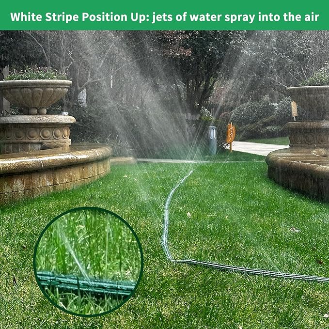 Watoo 2026 Sprinkler Hose & Soaker Hose for Yard - 100 FT Reinforced Flat Garden Hose with Holes, Heavy Duty No-Kink Lawn Irrigation Hose (Includes Stakes, High Pressure Spray)
