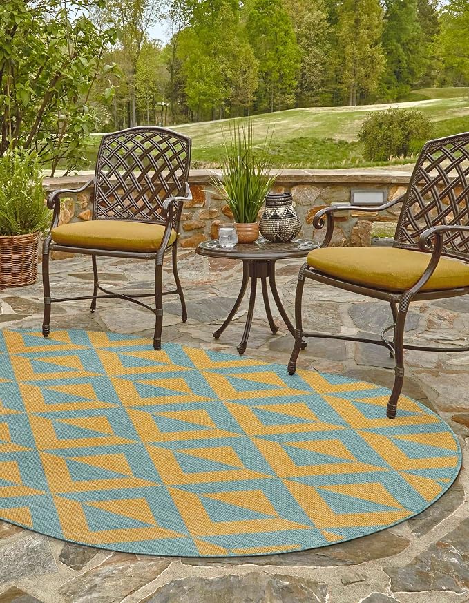 Jill Zarin Jill Zarin Outdoor Collection Area Rug - Napa (5' 3" x 8' Oval Yellow and Aqua/Yellow)