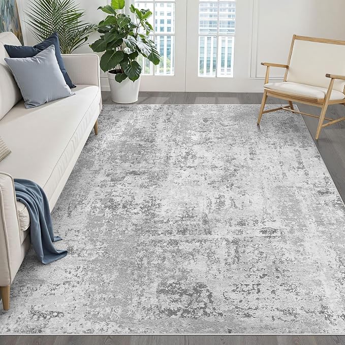 LOONGRUG 6x9 Area Rug Washable Neutral Modern Living Room Rug Light Gray | Abstract Soft Stain Resistant Indoor Non-Slip Carpet for Bedroom Nursery Kids Office Playroom Dining Room