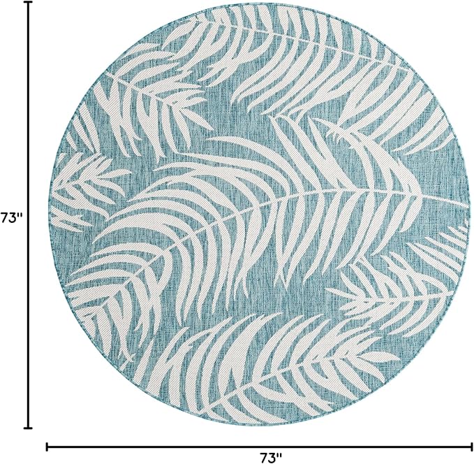 Unique Loom Outdoor Botanical Collection Area Rug - Palm (6' 1" Round Light Aqua/Ivory)
