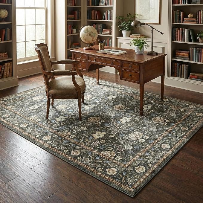 GarveeHome Washable Area Rug 5x7, Retro Floral Low Pile Non Slip Living Room Rug Soft Cottage Core Rug Farmhouse Indoor Carpet for Bedroom Dining Room Playroom