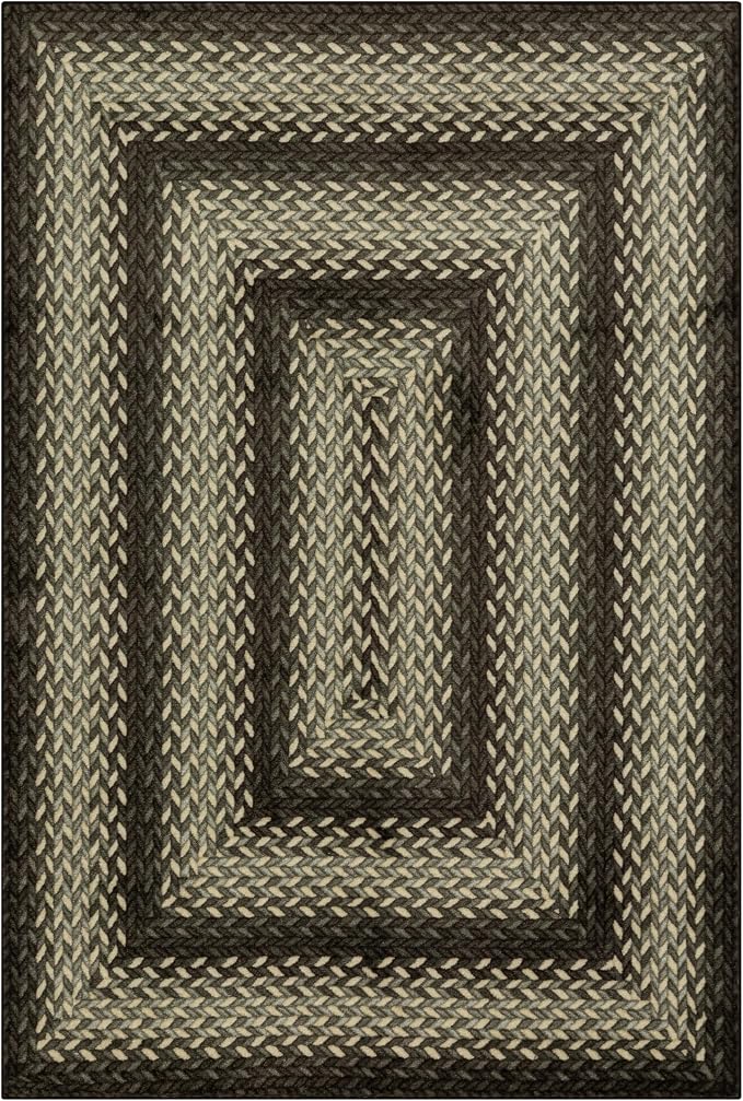 Maples Rugs Marion Bohemian Braided-Style Print Area Rug – Made in USA – Low Pile, Non-Slip, Pet-Friendly Indoor Rug for Bedroom, Living Room & Office, 5' x 7', Black