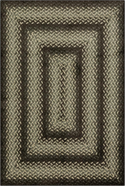 Maples Rugs Marion Bohemian Braided-Style Print Area Rug – Made in USA – Low Pile, Non-Slip, Pet-Friendly Indoor Rug for Bedroom, Living Room & Office, 5' x 7', Black