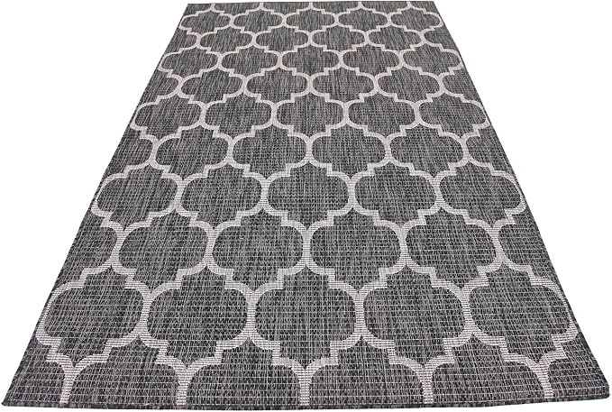 Unique Loom Outdoor Trellis Collection Area Rug (5' 1" x 8' Rectangle, Black/ Ivory)