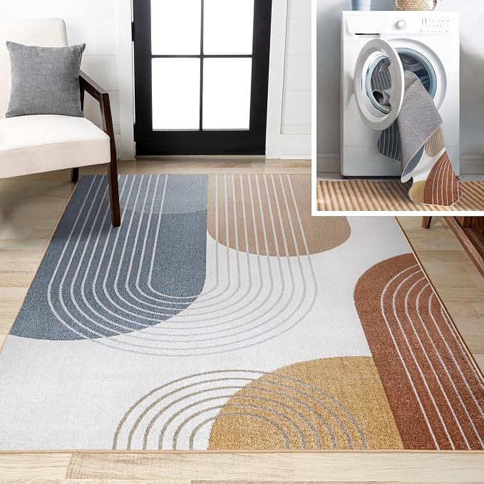 JONATHAN Y Machine Washable Multi Indoor Area Rug 3X5 ft, Arches Contemporary Minimalist for Living Room, Bedroom, Kitchen, Office, Easy-Cleaning, High Traffic, Pet-Friendly, Non-Shedding (WSH312A-3)