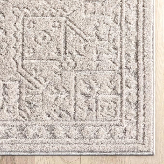 Well Woven Harlow Collection Cloud Medallion Ivory - Modern Tribal Minimalist 2x7 Runner Rug - Ideal for Hallway & Bedroom - Durable, Stain Resistant & Easy to Clean