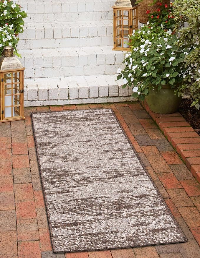 Unique Loom Outdoor Modern Collection Area Rug - Cartago (2' x 6' 1" Runner, Brown/ Ivory)