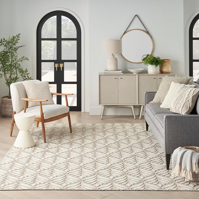 Nourison Home Aloha Ivory Grey 7' x 10' Area Rug - Easy Clean, Non Shedding, Bed Room, Living Room, Dining Room, Kitchen (7' x 10')