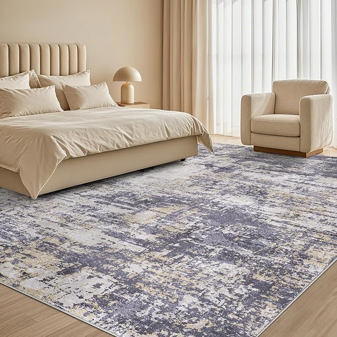 Tortania Area Rug Living Room Rugs - 8x10 Modern Abstract Neutral Large Soft Thin Rugs - Non Slip Indoor Carpet for Bedroom Dining Room Office Nursery Home Floor Decoration - Purple