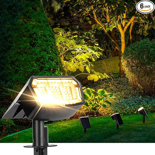 AUDERWIN Solar spotlights Outdoor 63 LED 3 Lighting Modes, IP65 Waterproof Lighten Yard Garden House Garage Pathway for Christmas Decorations-6 Pack
