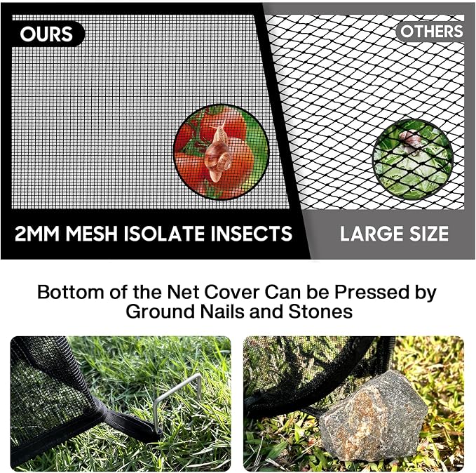 2 Pack Pop Up Mesh Plant Cover, 35.4x35.4x38.2 Inch No Build Protection Against Insects Garden Netting, Raised Bed Cover for Barrier Against Insects for Vegetable Plant Fruit Animals-Black