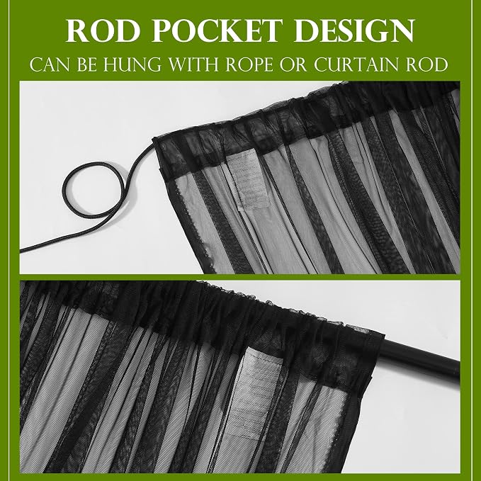 RYB HOME 2 Panels Porch Screen Mesh Outdoor Curtains Lightweight Mosquito Netting for Patio Gazebo Pool Hut Bug Netting Size Adjustable, Black, 118 inches Wide x 98 inches Long