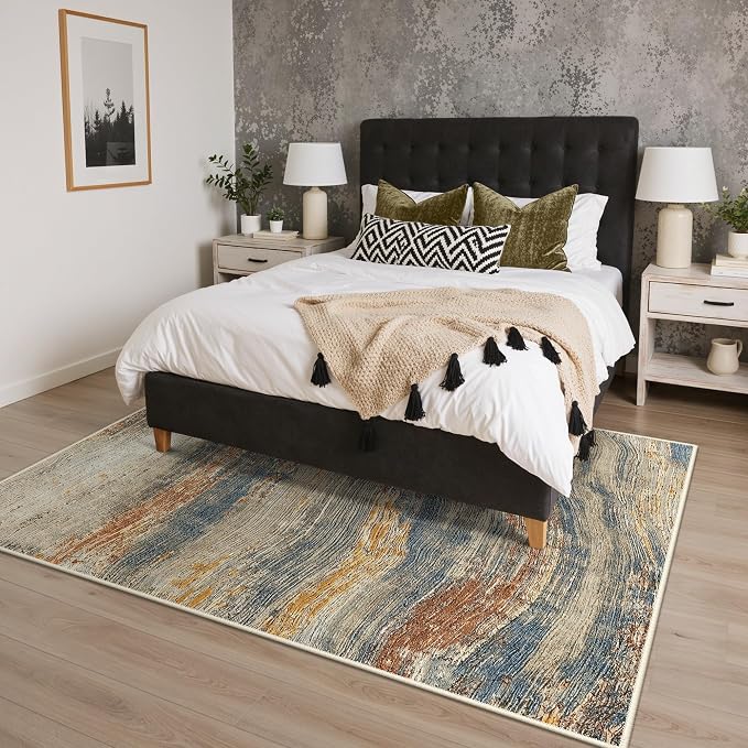 BEIMO 6x9 Washable Area Rug for Living Room, Wave Abstract Taupe Glod | Soft Machine Washable Modern Rug,Streaks Ocean Pattern Non Slip Indoor Marble Brown Carpet for Dining Bedroom Playroom Office
